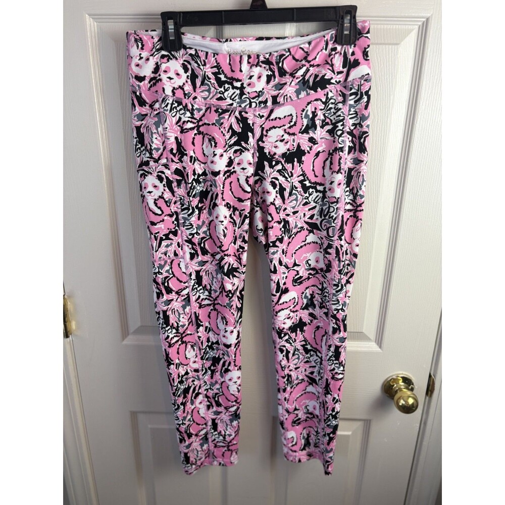 Lilly Pulitzer Panda Print Leggings Hanging with my Boo Hibiscus Large Pink 373